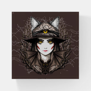 Witch Cat Halloween Creepy Cute Portrait Paperweight