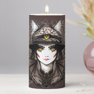 Witch Cat Halloween Creepy Cute Portrait Pillar Candle
