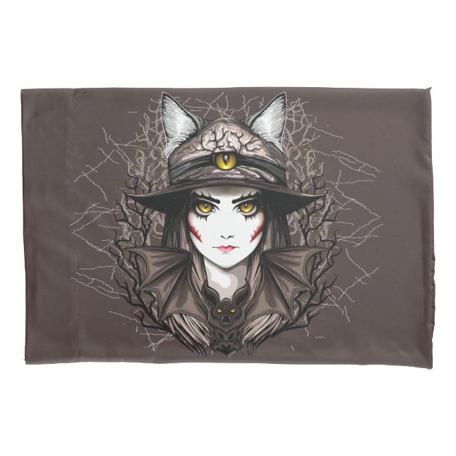 Witch Cat Halloween Creepy Cute Portrait Pillow Case (Front)