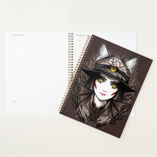 Witch Cat Halloween Creepy Cute Portrait Planner (Display)