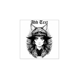 Witch Cat Halloween Creepy Cute Portrait Rubber Stamp