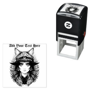 Witch Cat Halloween Creepy Cute Portrait Self-inking Stamp