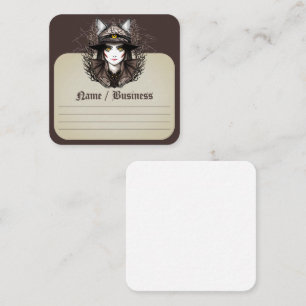 Witch Cat Halloween Creepy Cute Portrait Square Business Card