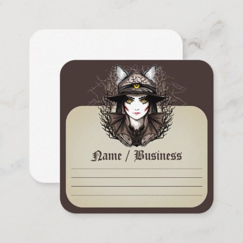 Witch Cat Halloween Creepy Cute Portrait Square Business Card