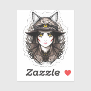 Witch Cat Halloween Creepy Cute Portrait Sticker