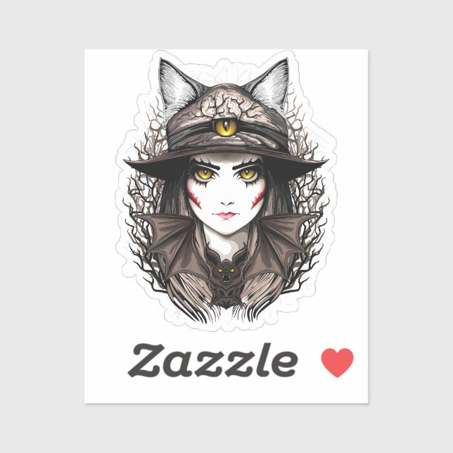 Witch Cat Halloween Creepy Cute Portrait Sticker (Sheet)