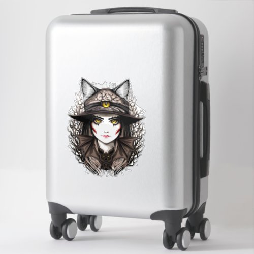 Witch Cat Halloween Creepy Cute Portrait Sticker