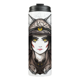 Witch Cat Halloween Creepy Cute Portrait Thermal Tumbler