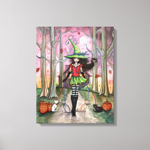 Witch Cat Halloween Gallery Wrapped Canvas Print