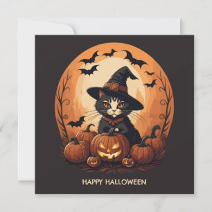 Witch cat halloween holiday card