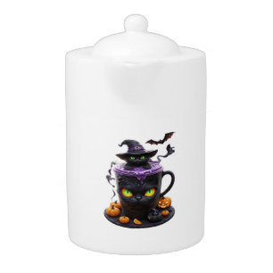 Witch Cat Halloween Latte – Creepy Cute Coffee wit Teapot