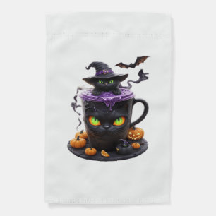 Witch Cat Halloween Latte Creepy Cute Coffee with Garden Flag