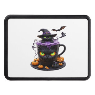 Witch Cat Halloween Latte Creepy Cute Coffee with Hitch Cover