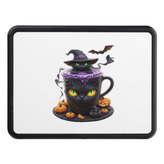 Witch Cat Halloween Latte  Creepy Cute Coffee with Hitch Cover