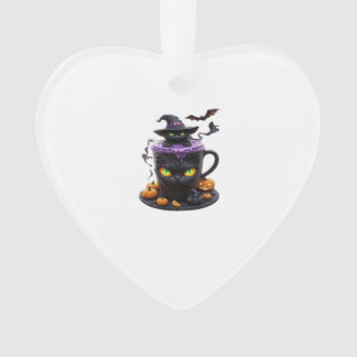 Witch Cat Halloween Latte  Creepy Cute Coffee with Ornament