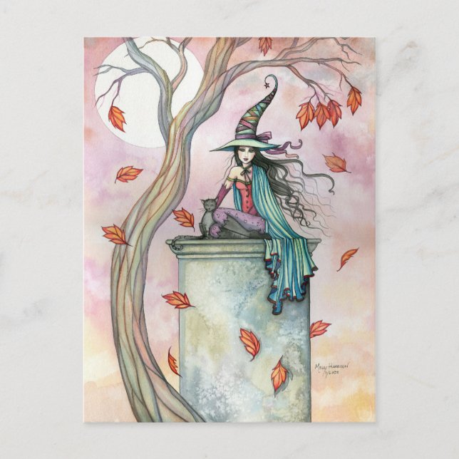 Witch Cat Halloween Postcard by Molly Harrison (Front)