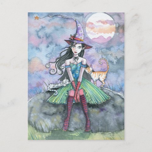 Witch Cat Halloween Postcard Sweet and Sour