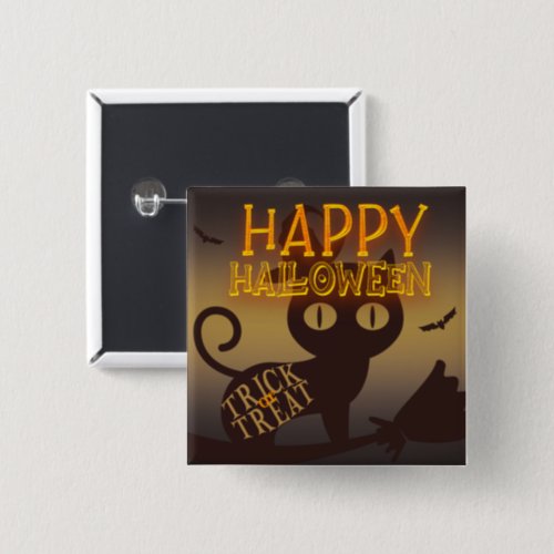 Witch Cat Happy Halloween    Button