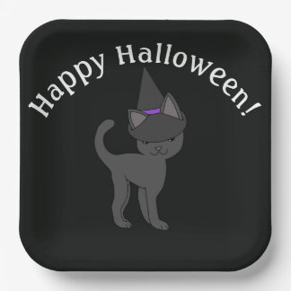 Witch Cat Happy Halloween Paper Plates