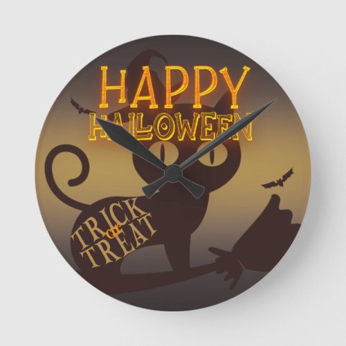 Witch Cat Happy Halloween      Round Clock