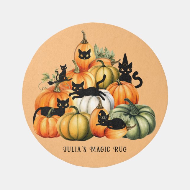 Witch Cat Jack O Lantern Halloween Magic Gifts Outdoor Rug (Front)