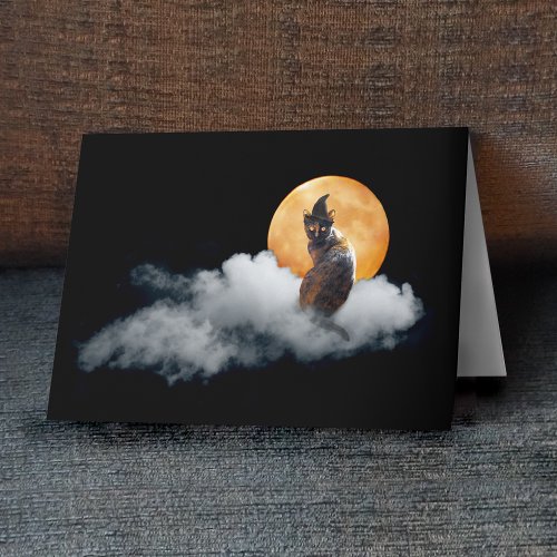 Witch Cat on Cloud Halloween Card