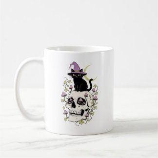 Witch Cat on Skull Halloween Coffee Mug