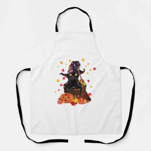 Witch Cat Pumpkin Fall Lover Funny Cat Gift for Me Apron