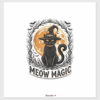 Witch Cat Shirt Vintage Halloween Moon Design_1 Sticker