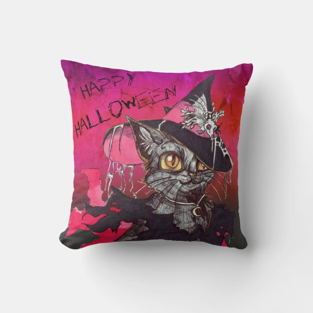 Witch Cat Throw Pillow (Front)