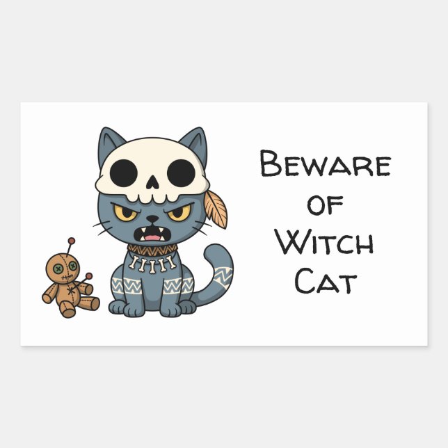 Witch Cat Voodoo Doll Custom Text Rectangular Sticker (Front)