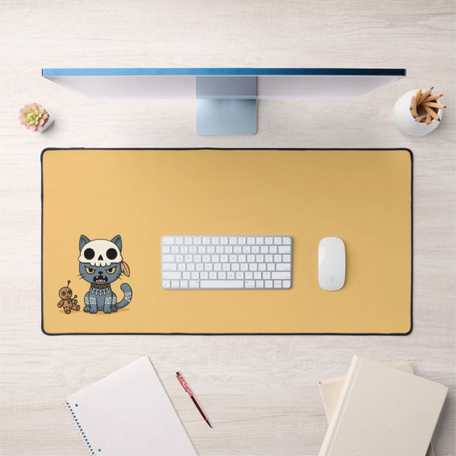 Witch Cat Voodoo Doll on Yellow Desk Mat (Office 1)