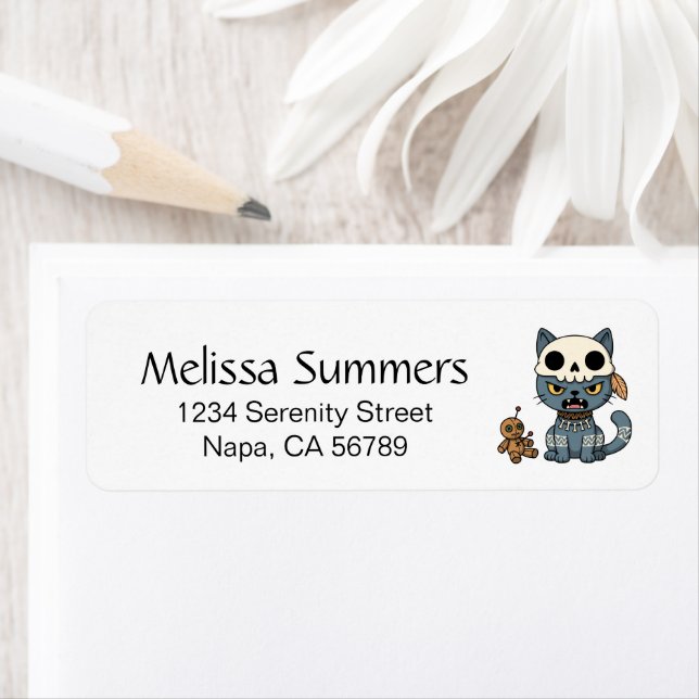 Witch Cat Voodoo Doll Return Address Label (Insitu)