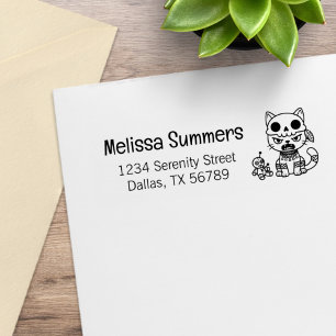 Witch Cat Voodoo Doll Return Address Rubber Stamp