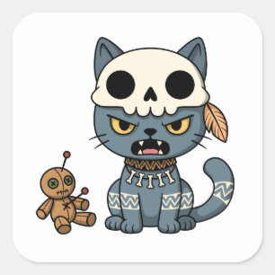 Witch Cat Voodoo Doll Square Sticker