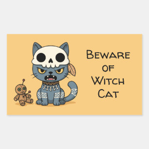 Witch Cat Voodoo Doll Yellow Custom Text Rectangular Sticker