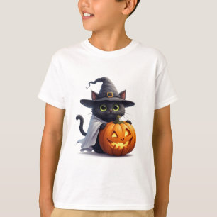 Witch Cat With Jack O Lantern Halloween Theme 🎃 T-Shirt