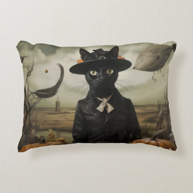 Witch Cat with Pumpkins  Accent Pillow (Front)