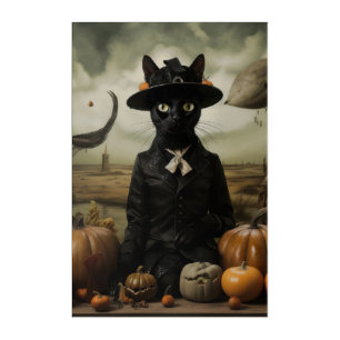 Witch Cat with Pumpkins Acrylic Print