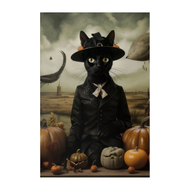 Witch Cat with Pumpkins  Acrylic Print (Front)