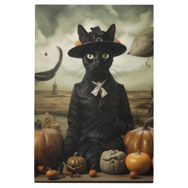 Witch Cat with Pumpkins  Metal Print (Front)