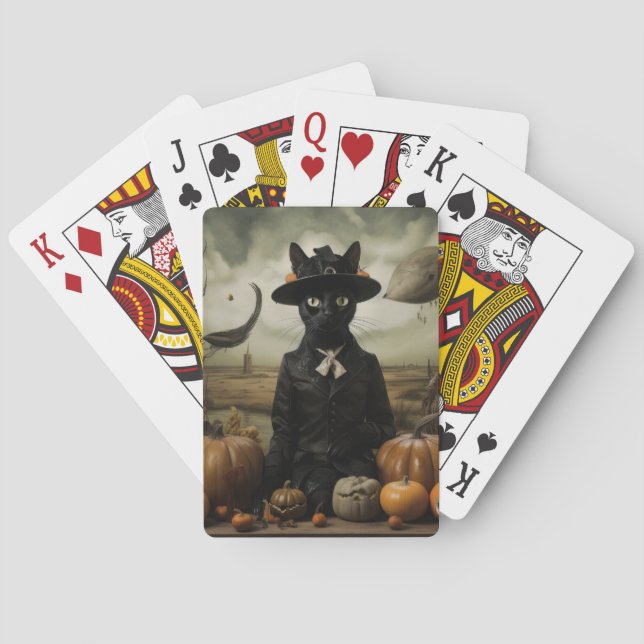 Witch Cat with Pumpkins  Poker Cards (Back)