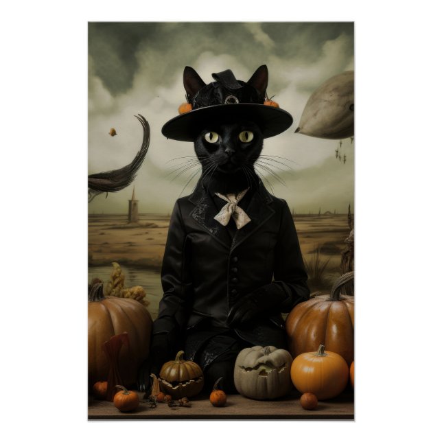 Witch Cat with Pumpkins  Poster (Front)