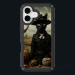Witch Cat with Pumpkins  iPhone 16 Case<br><div class="desc">This whimsical Halloween artwork features a stylish black cat dressed as a Victorian witch, surrounded by a quirky array of jack-o'-lanterns under a surreal autumn sky. A perfect blend of spooky and charming, this fantasy print is ideal for Halloween lovers, gothic decor fans, and anyone who enjoys magical realism with...</div>