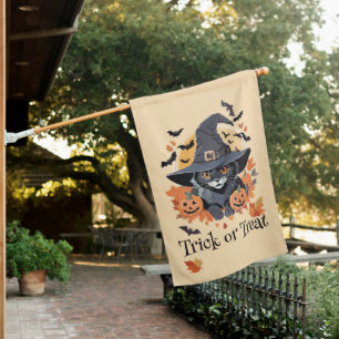 Witch Cats Bats & Pumpkins Halloween House Flag