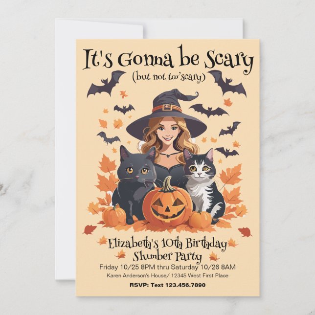 Witch Cats Bats & Pumpkins  Invitation (Front)