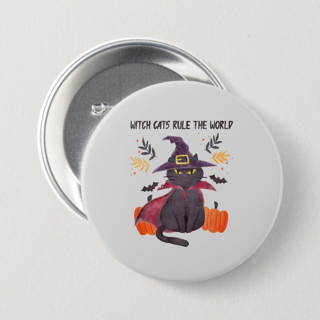 Witch Cats Rule The World – Black Cat Button (Front & Back)