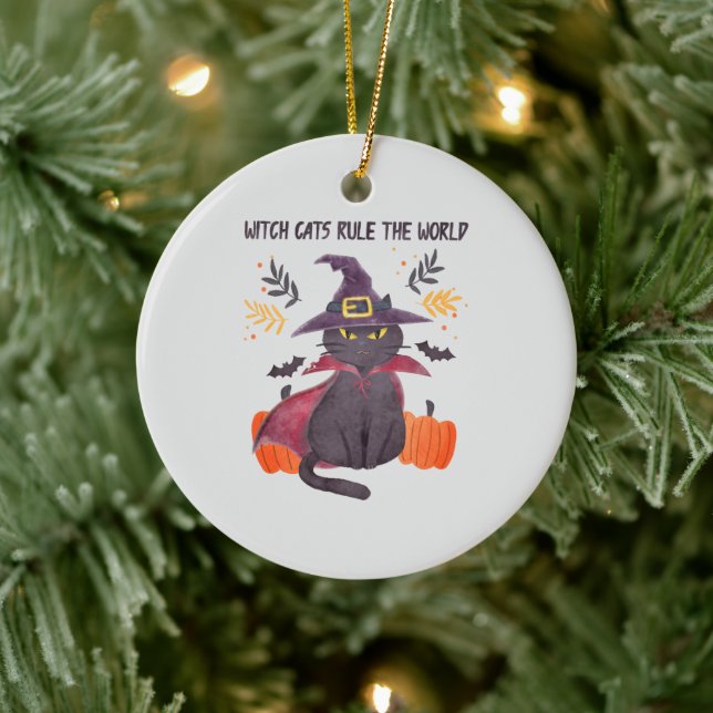 Witch Cats Rule The World – Black Cat Ceramic Ornament (Tree)