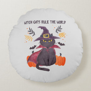 Witch Cats Rule The World – Black Cat Round Pillow