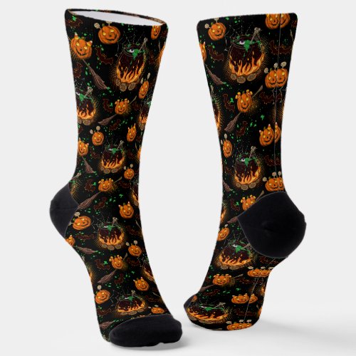 Witch Cauldron and Jack_o_lanterns Socks